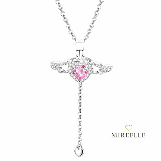 Angel Wing Heart Necklace – Crystal Pendant Choker – Cute Aesthetic Jewelry Gift for Girlfriend or Best Friend