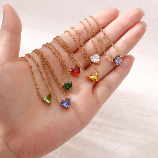 Birthstone Heart Necklace – Personalized Month Jewelry | Non-Tarnish Stainless Steel