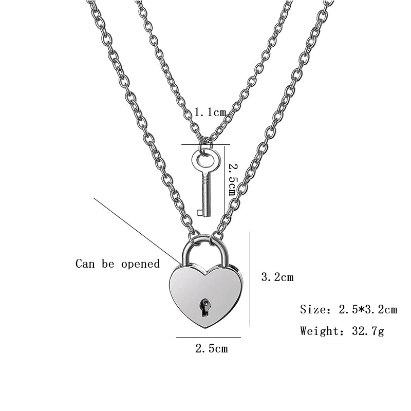 Heart Lock & Key Couple Necklace Set – Stainless Steel Matching Necklaces, Valentine’s Gift