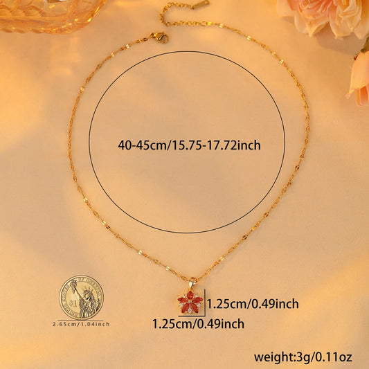 New Sweet Pink Cherry Blossoms Pendant Stainless Steel Necklaces For Women Korean Fashion Temperament Clavicle Chain Jewelry