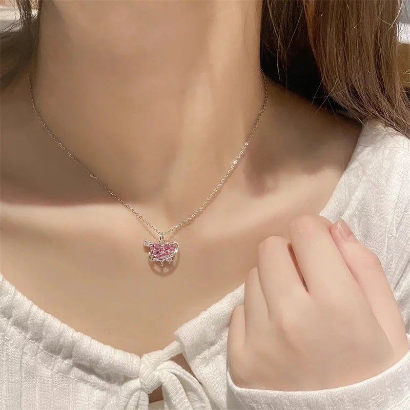 Pink Elegance Crystal Heart Necklace