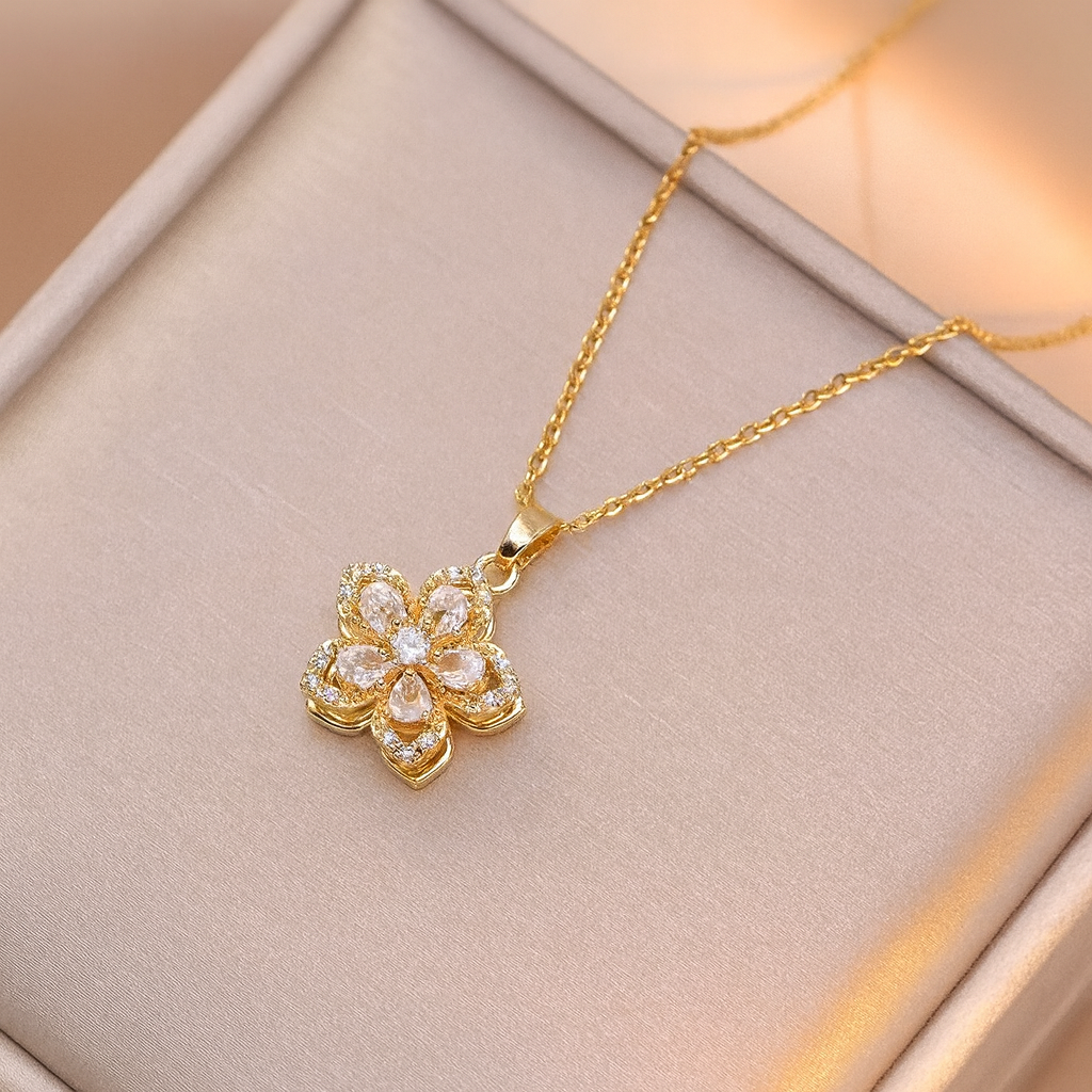 Pink Floral Crystal Necklace