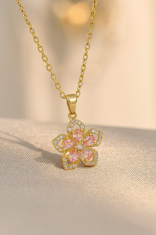 Pink Floral Crystal Necklace