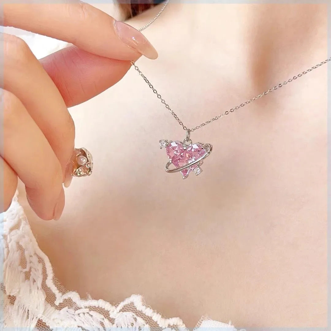 Pink Elegance Crystal Heart Necklace