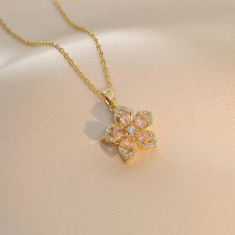 Pink Floral Crystal Necklace