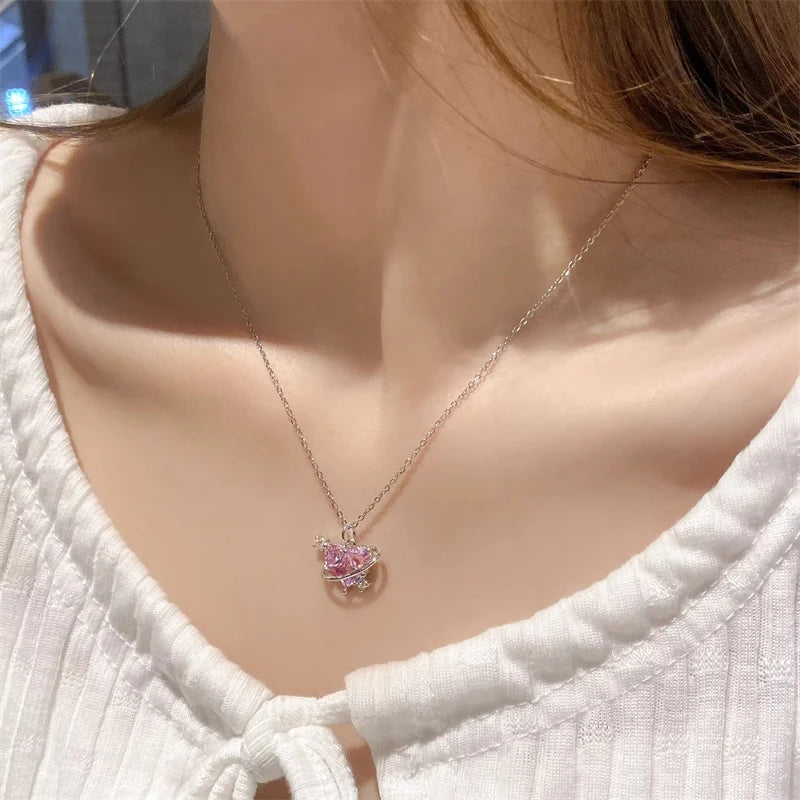 Pink Elegance Crystal Heart Necklace