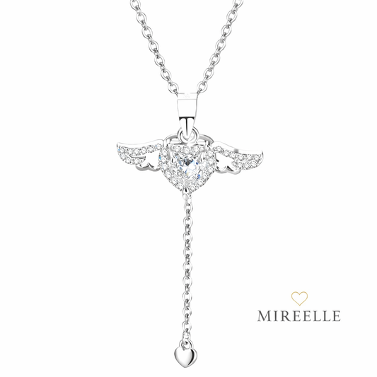Angel Wing Heart Necklace – Crystal Pendant Choker – Cute Aesthetic Jewelry Gift for Girlfriend or Best Friend