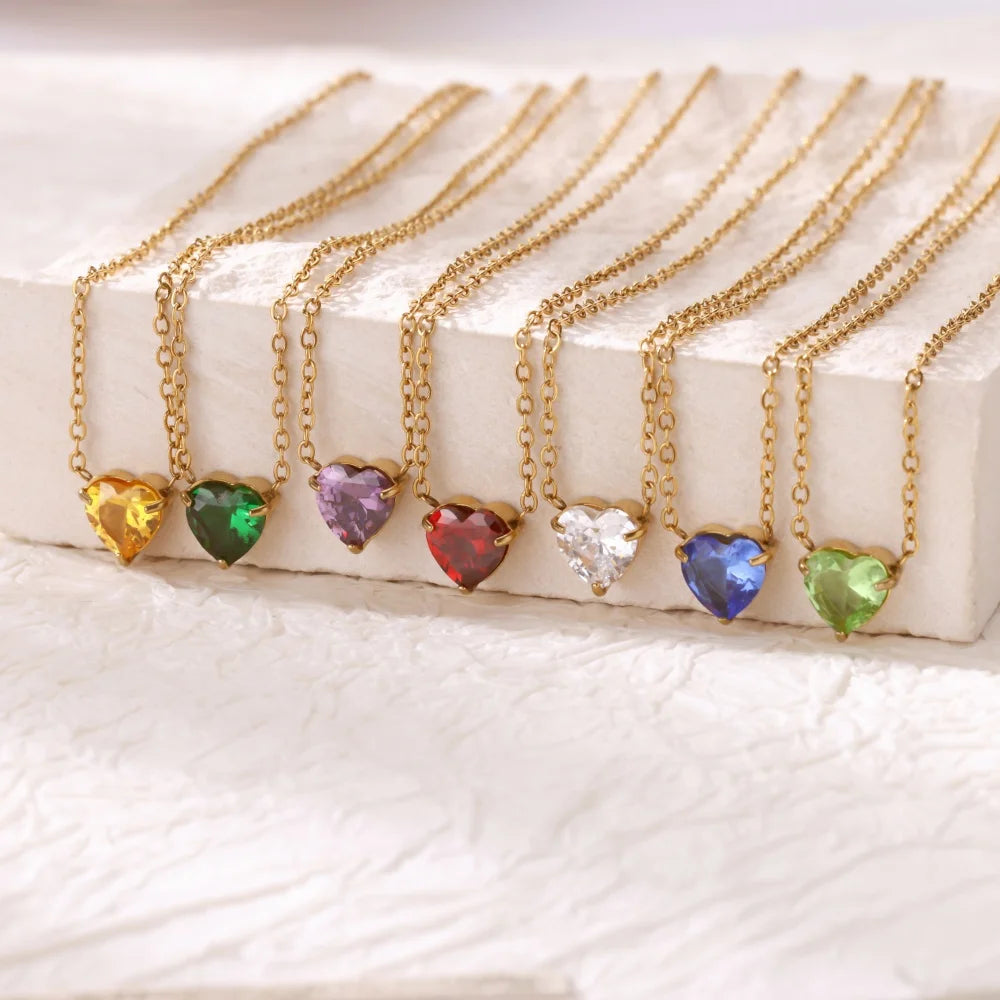 Birthstone Heart Necklace – Personalized Month Jewelry | Non-Tarnish Stainless Steel