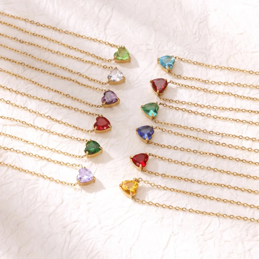 Birthstone Heart Necklace – Personalized Month Jewelry | Non-Tarnish Stainless Steel