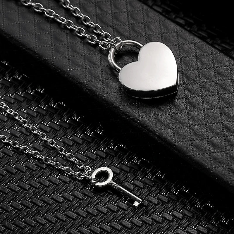 Heart Lock & Key Couple Necklace Set – Stainless Steel Matching Necklaces, Valentine’s Gift