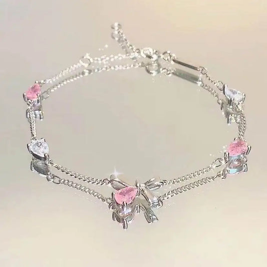 Sparkling Cherry Blossom Butterfly Bracelet