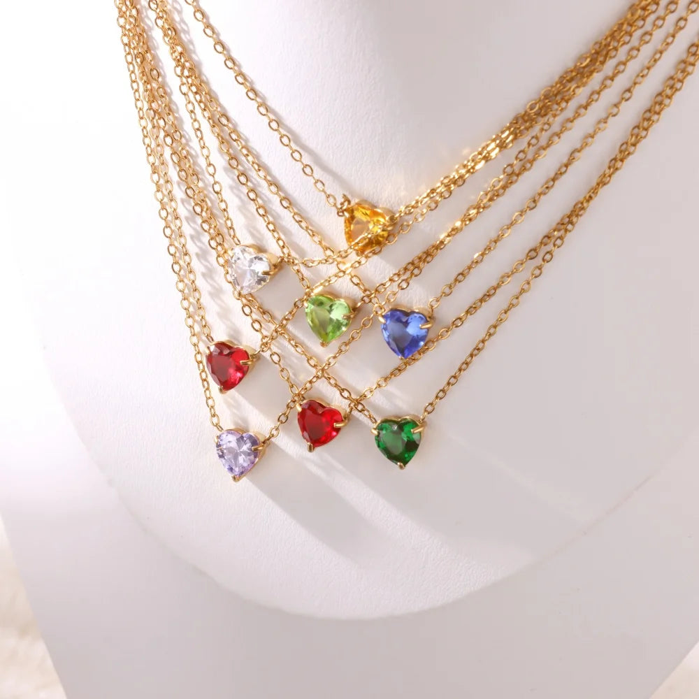 Birthstone Heart Necklace – Personalized Month Jewelry | Non-Tarnish Stainless Steel