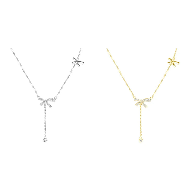 Zircon Bow Pendant Necklace for Women | Sparkly Crystal Drop Clavicle Chain | Elegant Everyday Jewelry Gift
