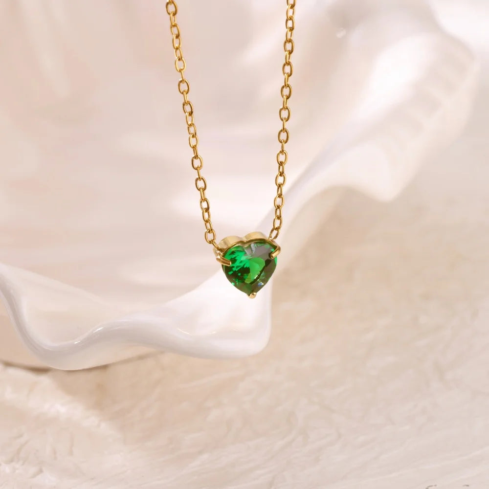 Birthstone Heart Necklace – Personalized Month Jewelry | Non-Tarnish Stainless Steel