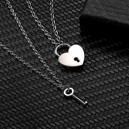 Heart Lock & Key Couple Necklace Set – Stainless Steel Matching Necklaces, Valentine’s Gift