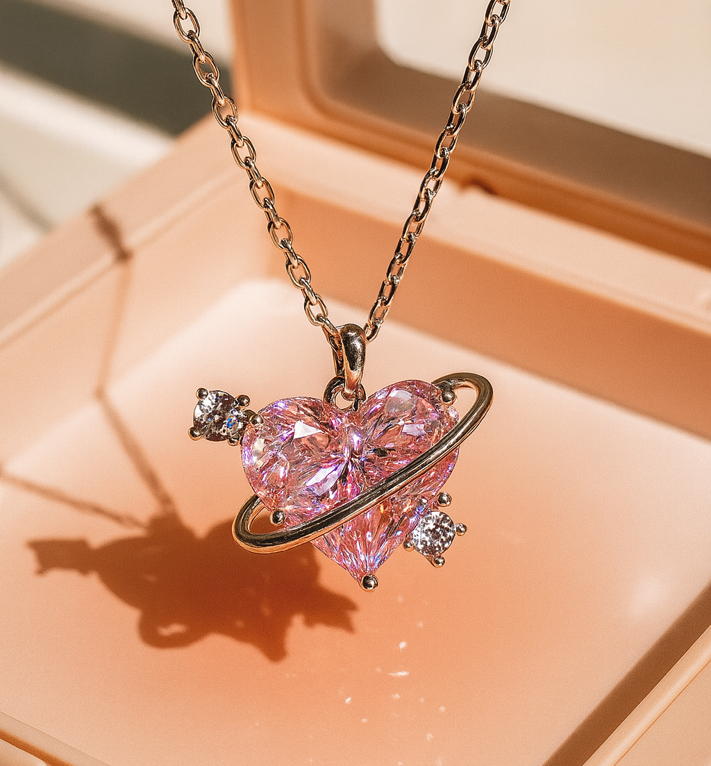 Pink Elegance Crystal Heart Necklace