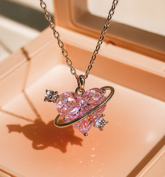 Pink Elegance Crystal Heart Necklace