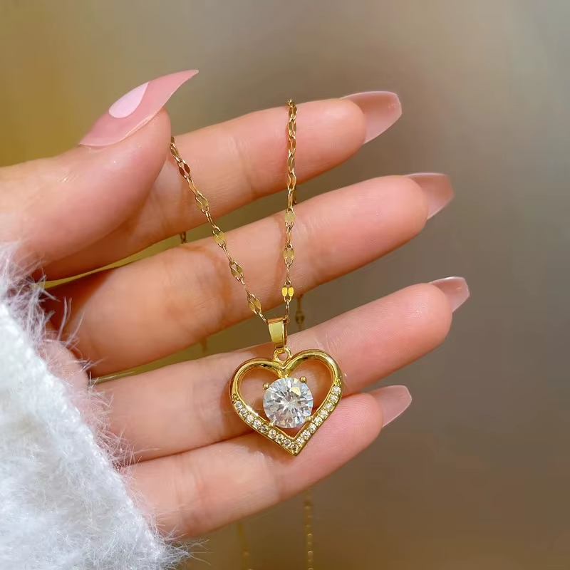 Crystal Heart Charm Necklace
